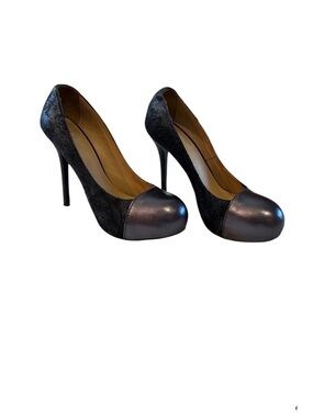 Acne Studios Leather & Textured Suede Midnight Blue  and Pewter Blue Size 9/40  